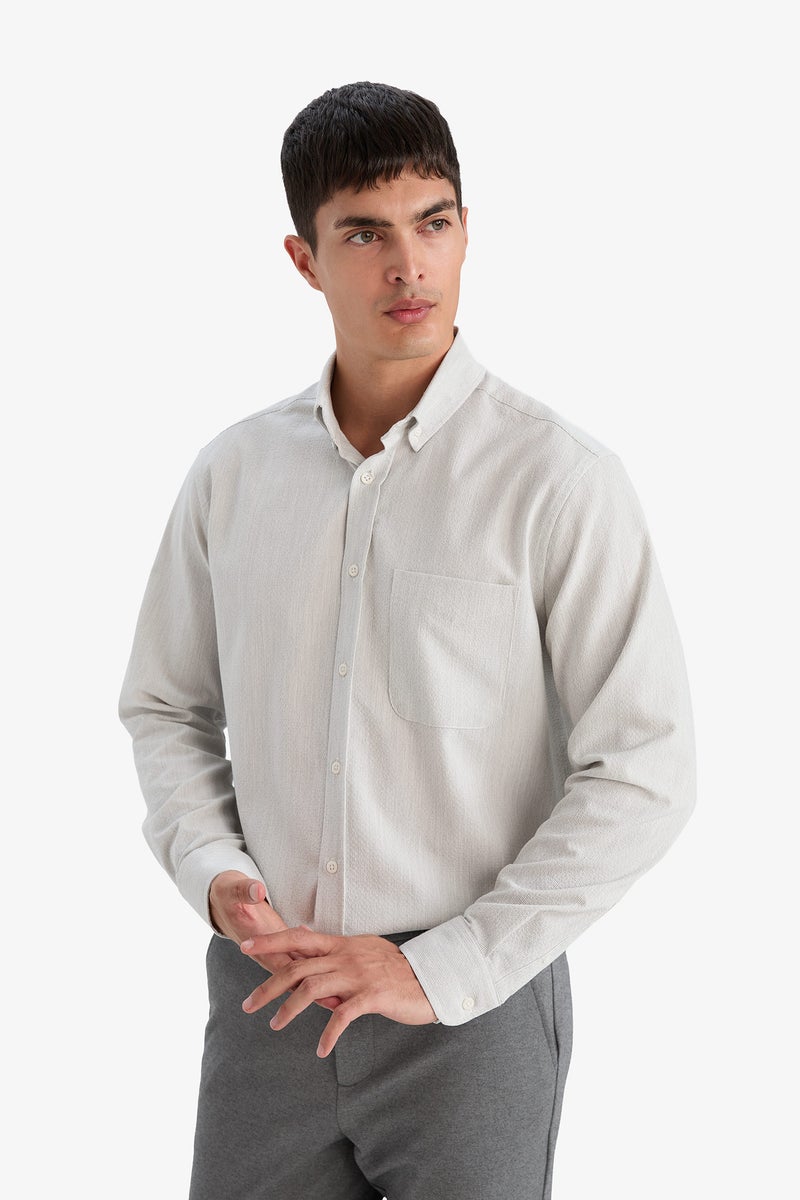 DeFacto Grey Man Regular Fit Polo Neck Crinkle Shirt Casual - Image 5
